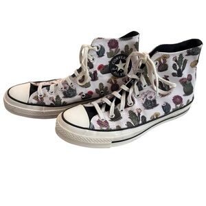Converse Cactus Print High-Tops in White and Green, men’s 8 1/2 women’s 10 1/2
